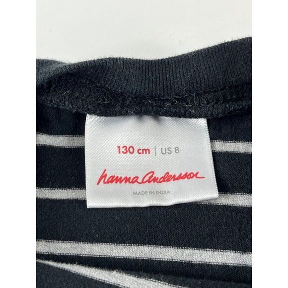 Hanna Andersson Striped Crew Neck Long Sleeve Ringer Tee Shirt US 8 130CM Black - Picture 5 of 8